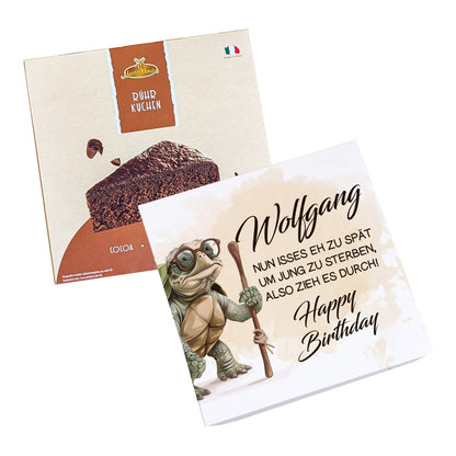 Geburtstagskuchen mit Schildkröten-Motiv, witzigem Spruch und Name personalisiert