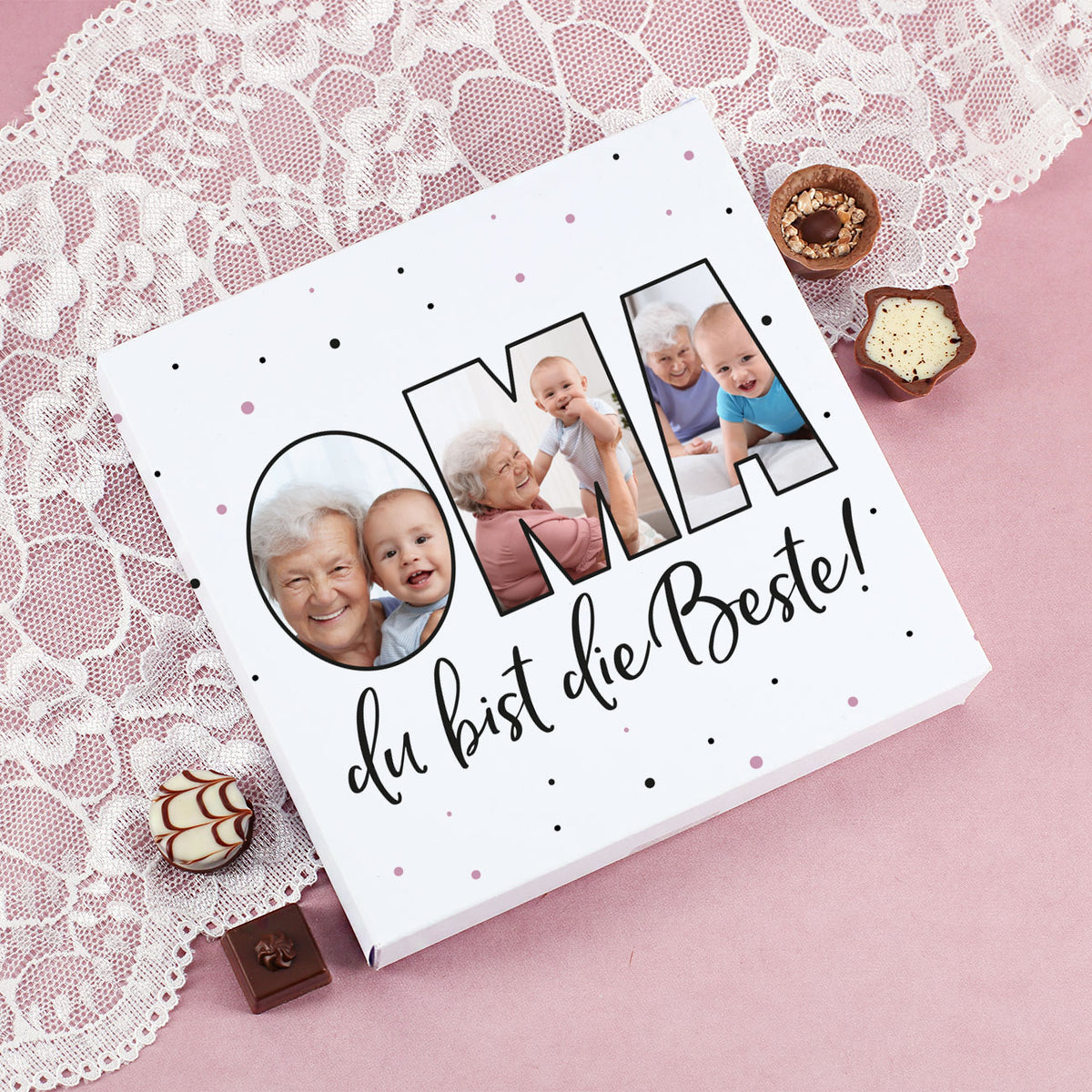 Oma du bist die Beste Pralinenbox mit Fotos
