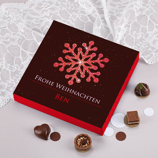 Pralinenschachtel mit Schneeflocke und Personalisierung