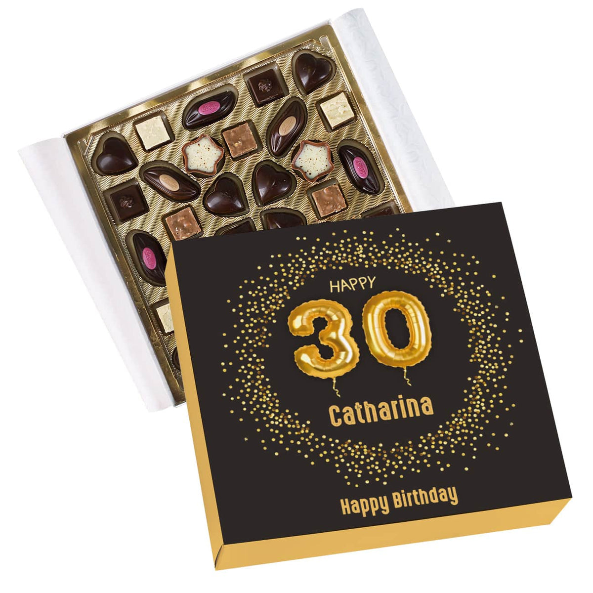 155g Lindt Pralinen zum 30. Geburtstag mit Name und Wunschtext