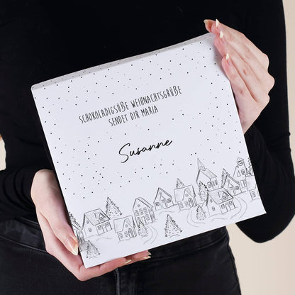 32 Lindt Mini Pralinen mit verschneiter Stadt, Text und Name bedruckt