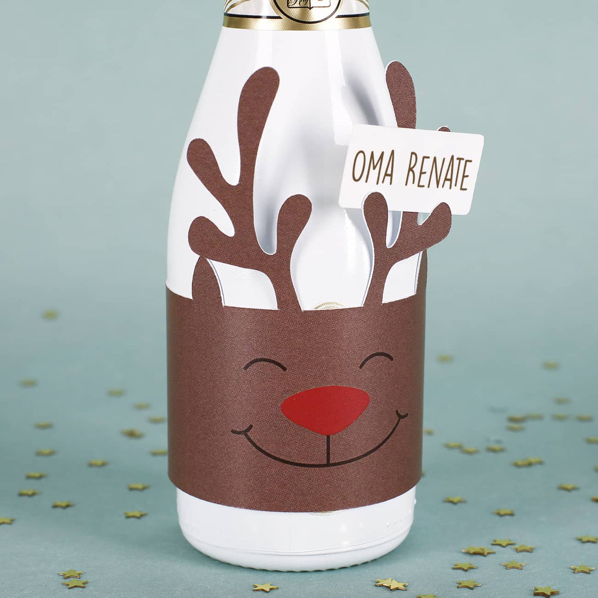 Sektgeschenk zu Weihnachten mit Rentier Banderole