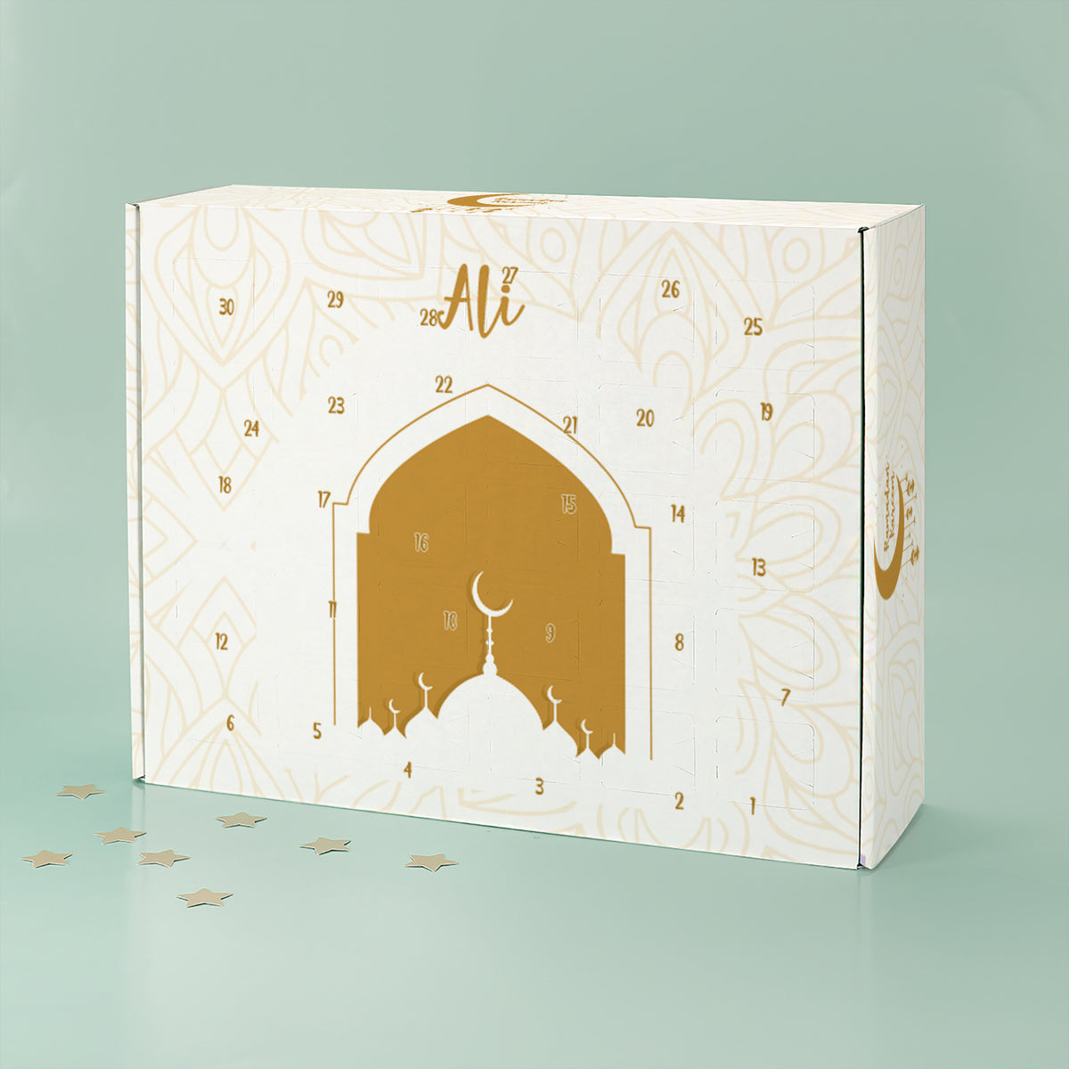 Ramadan Kalender für Mädchen und Jungen mit Name zum selbst Befüllen | Mondsichel