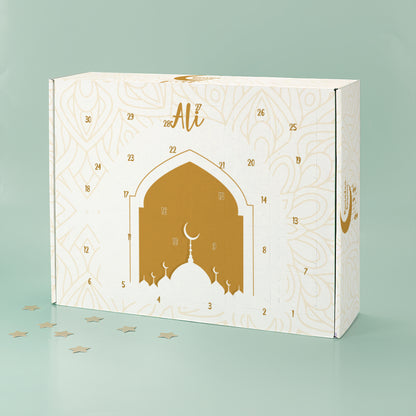 Ramadan Kalender für Mädchen und Jungen mit Name zum selbst Befüllen | Mondsichel