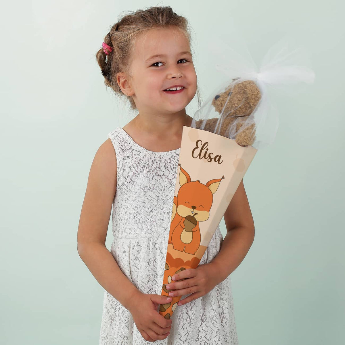 Geschwister Zuckertüte mit Eichhörnchen Motiv und Name personalisiert