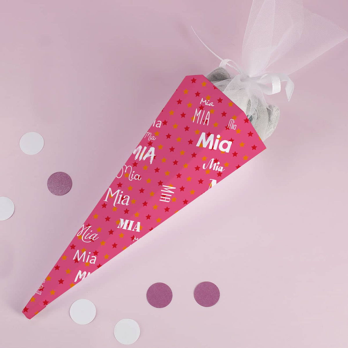 Kleine süße Geschwistertüte in rosa mit Namen bedruckt