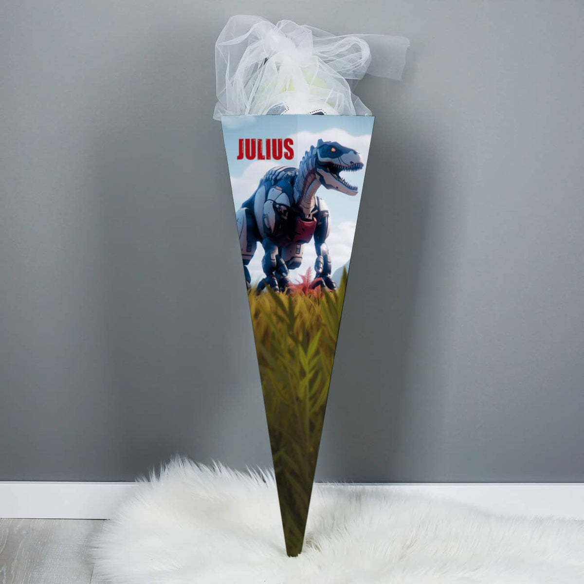 Schultüte mit Roboter T-Rex und Name