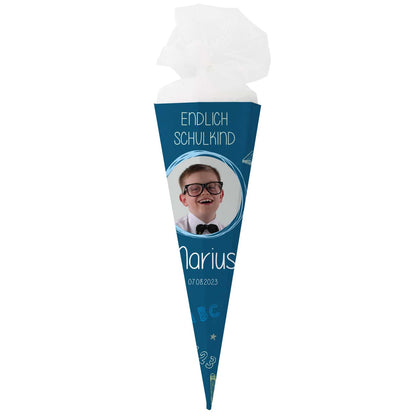 Schultüte in Tafeloptik mit Foto und Name