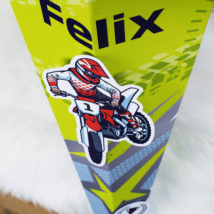 Schultüte mit 3D-Motorrad und Name