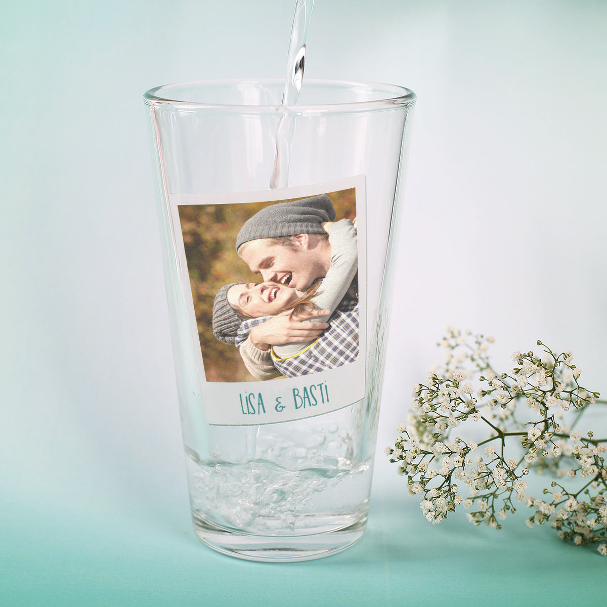 Trinkglas mit Foto und Wunschtext