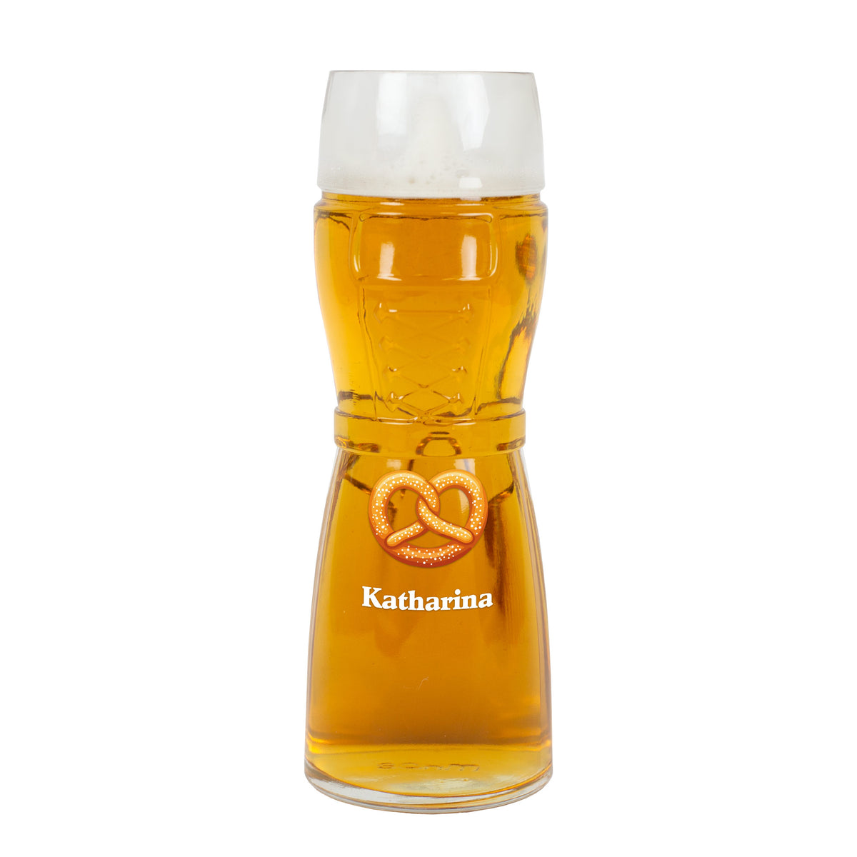 Bierglas mit Brezel-Motiv und Name Katharina freigestellt