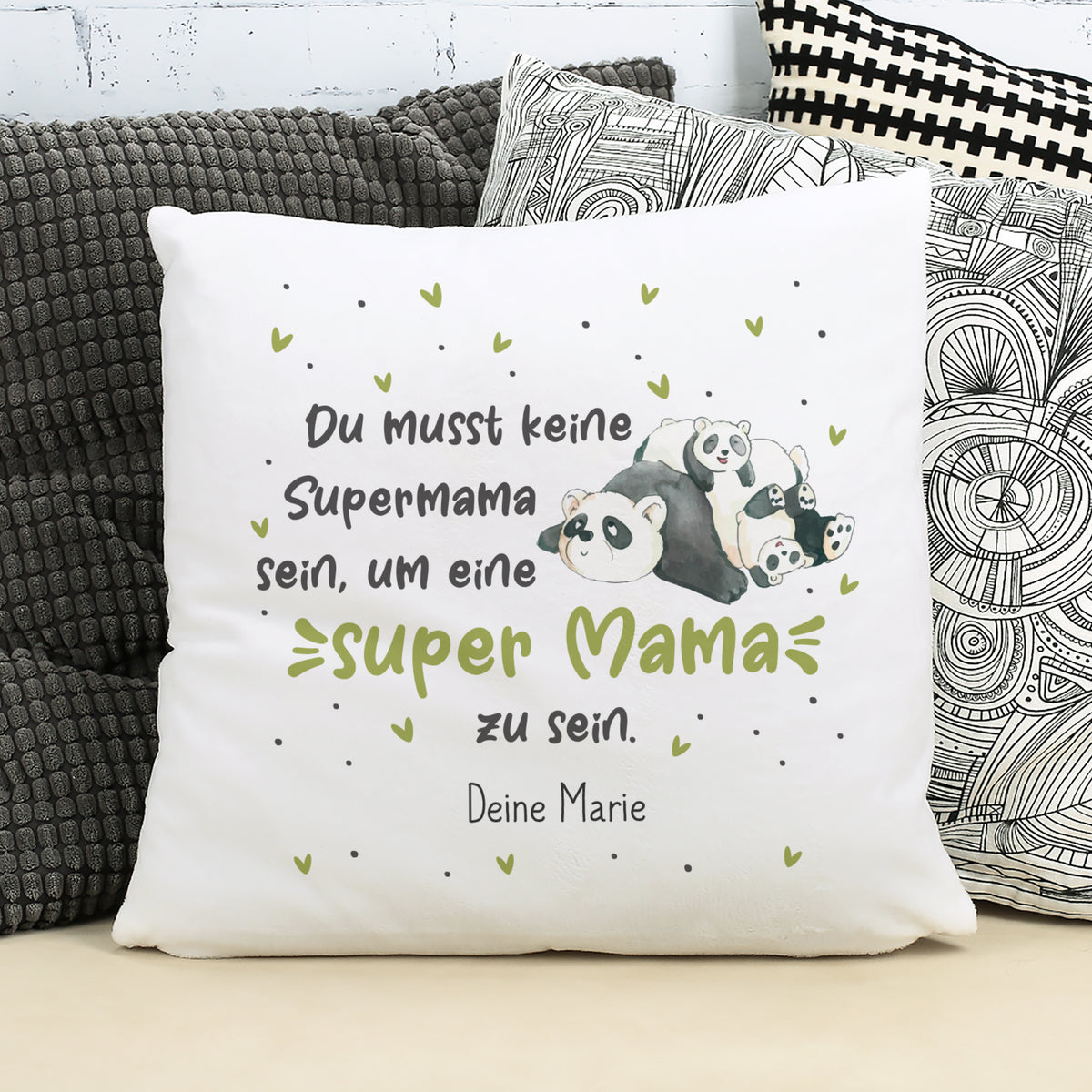 Personalisiertes Panda Kissen mit Namen Deine Marie als Geschenkidee für Muttertag