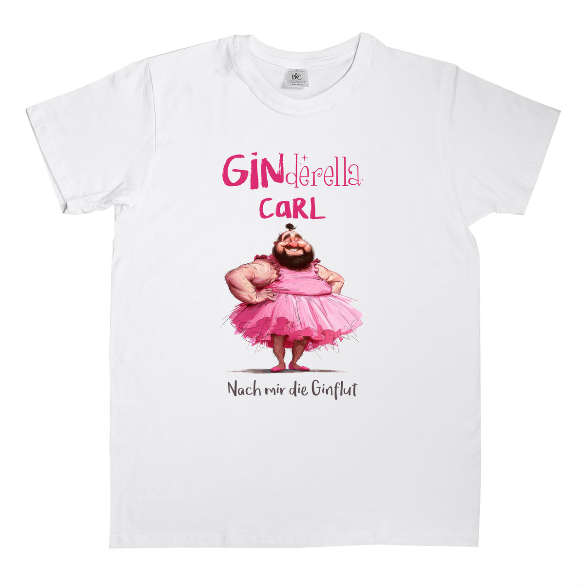 Freigestelltes Bild des GINderella-Shirt – rosa Motiv, Wunschname und Gin-Spruch