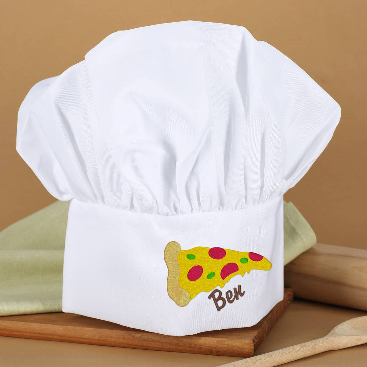 Personalisierte Kochmütze für Pizzabäcker mit Ihrem Wunschnamen