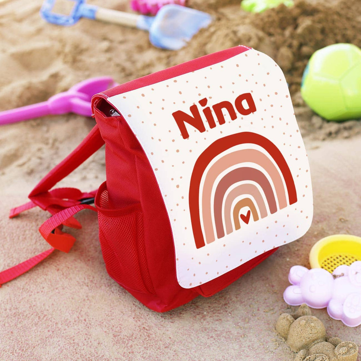 Rucksack für Kinder mit Regenbogen Motiv und Name