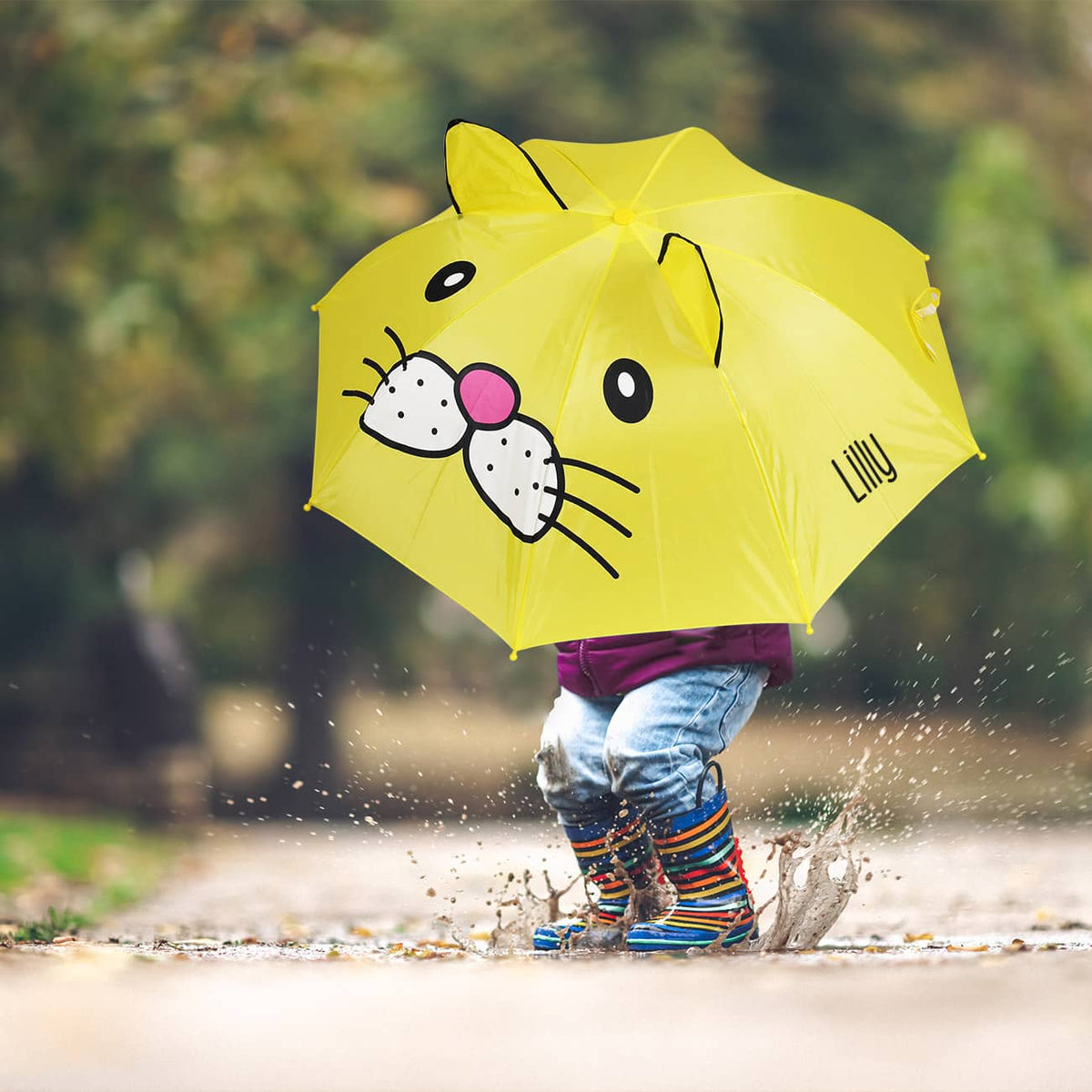 Katzen Regenschirm für Kinder mit Name bedruckt