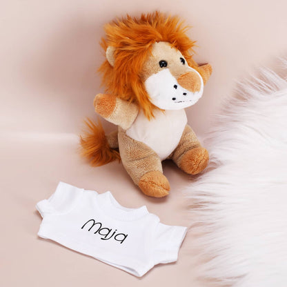 Löwe Kuscheltier mit bedrucktem T-Shirt mit Name