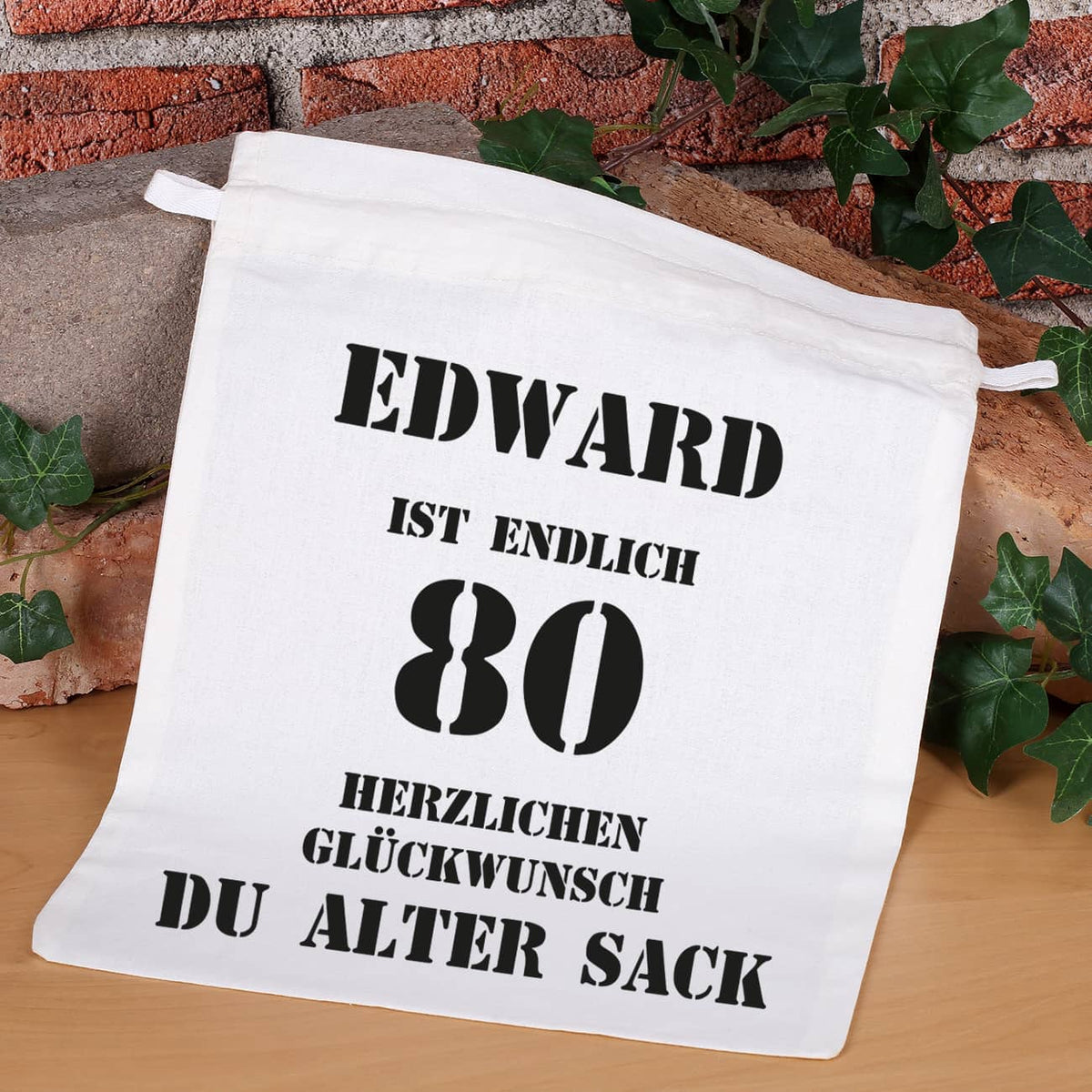 Beutel mit alter Sack Motiv und Namen