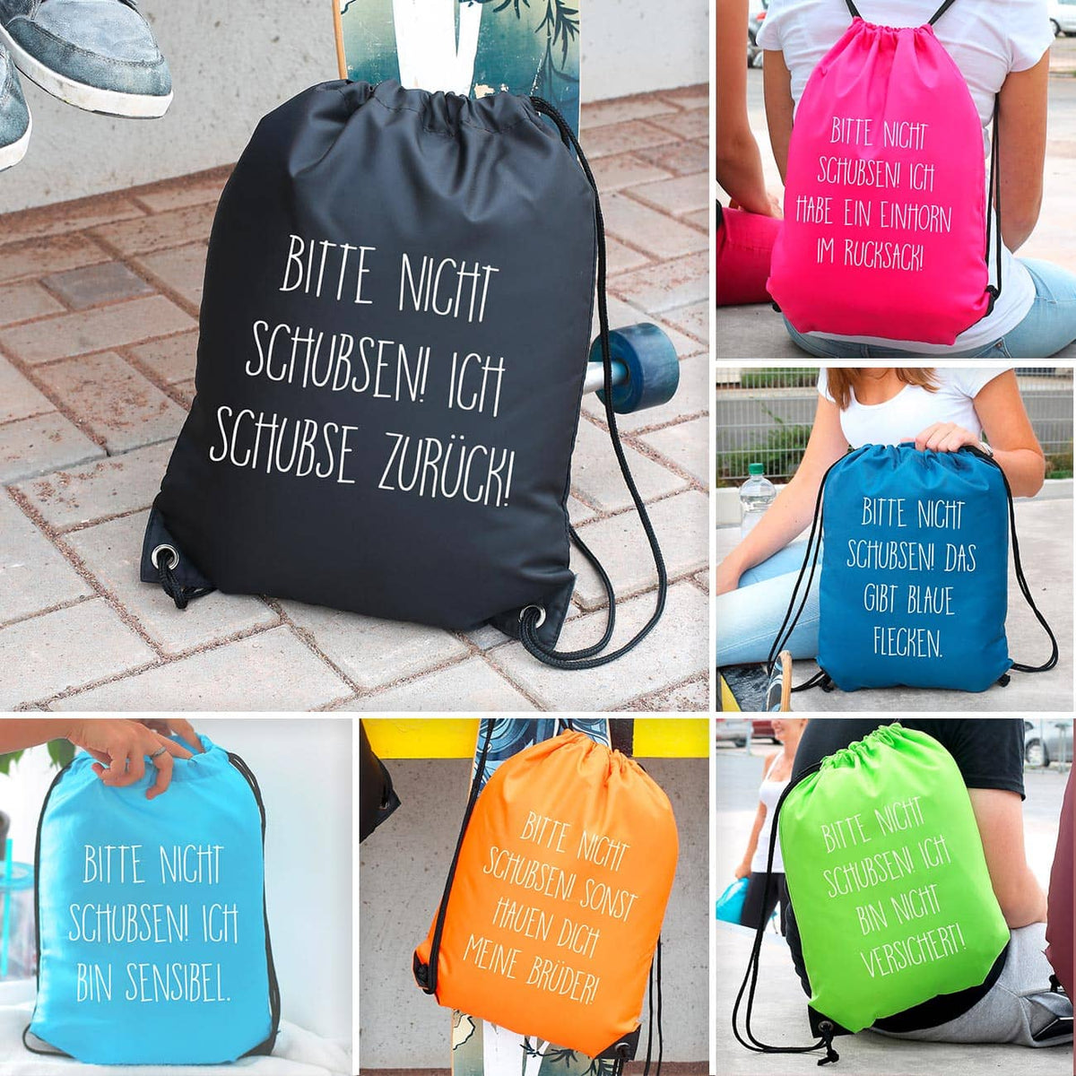 Farbiger Rucksack mit Aufdruck