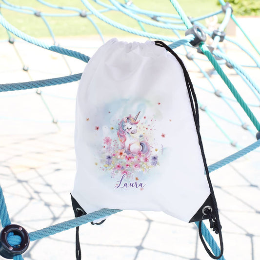 Sportbeutel mit Einhorn-Motiv und Name