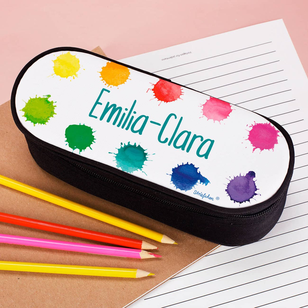 Stiftebox mit Klecks Motiv und Name personalisiert