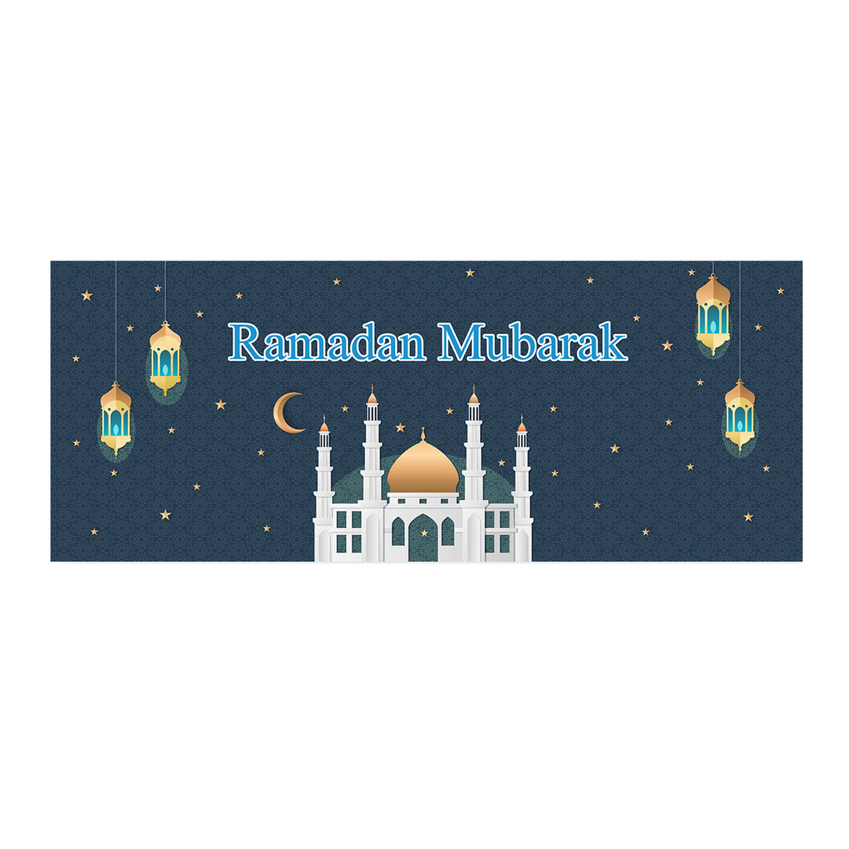 Personalisierter Tischläufer Ramadan Kareem mit Moschee, Mond und Laternen freigestellt