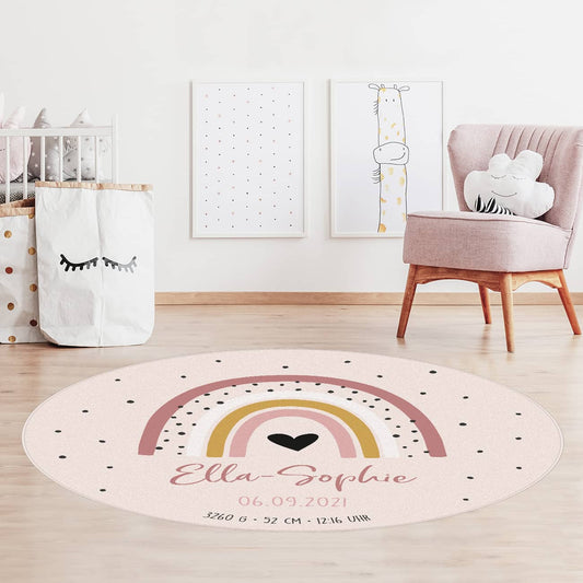 Teppich in Rosa für das Kinderzimmer mit Regenbogen Motiv