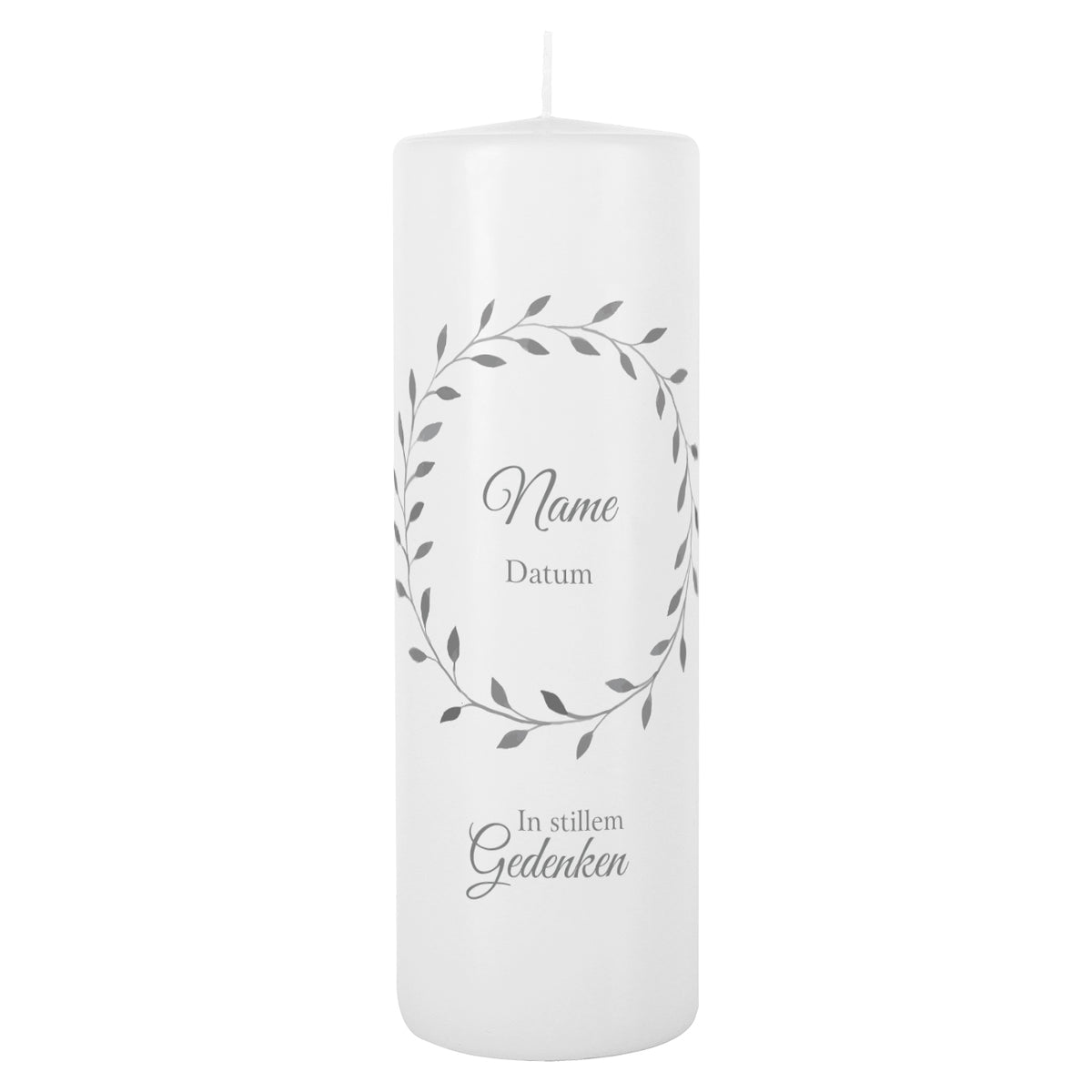 Schlichte Gedenkkerze mit Blätterkranz