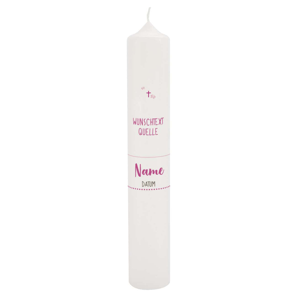 Taufkerze für Mädchen mit Lebensbaum in rosa, Name, Datum, Psalm