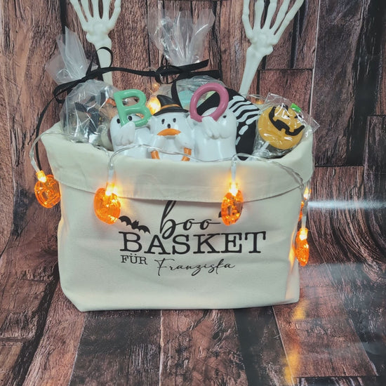 Boo Basket mit Namen Personalisierung Dekorationsidee Befüllungsidee Beispiel 