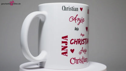 Valentinstag Geschenk personalisierte Namenstasse mit Innendruck Herzen und I Love You