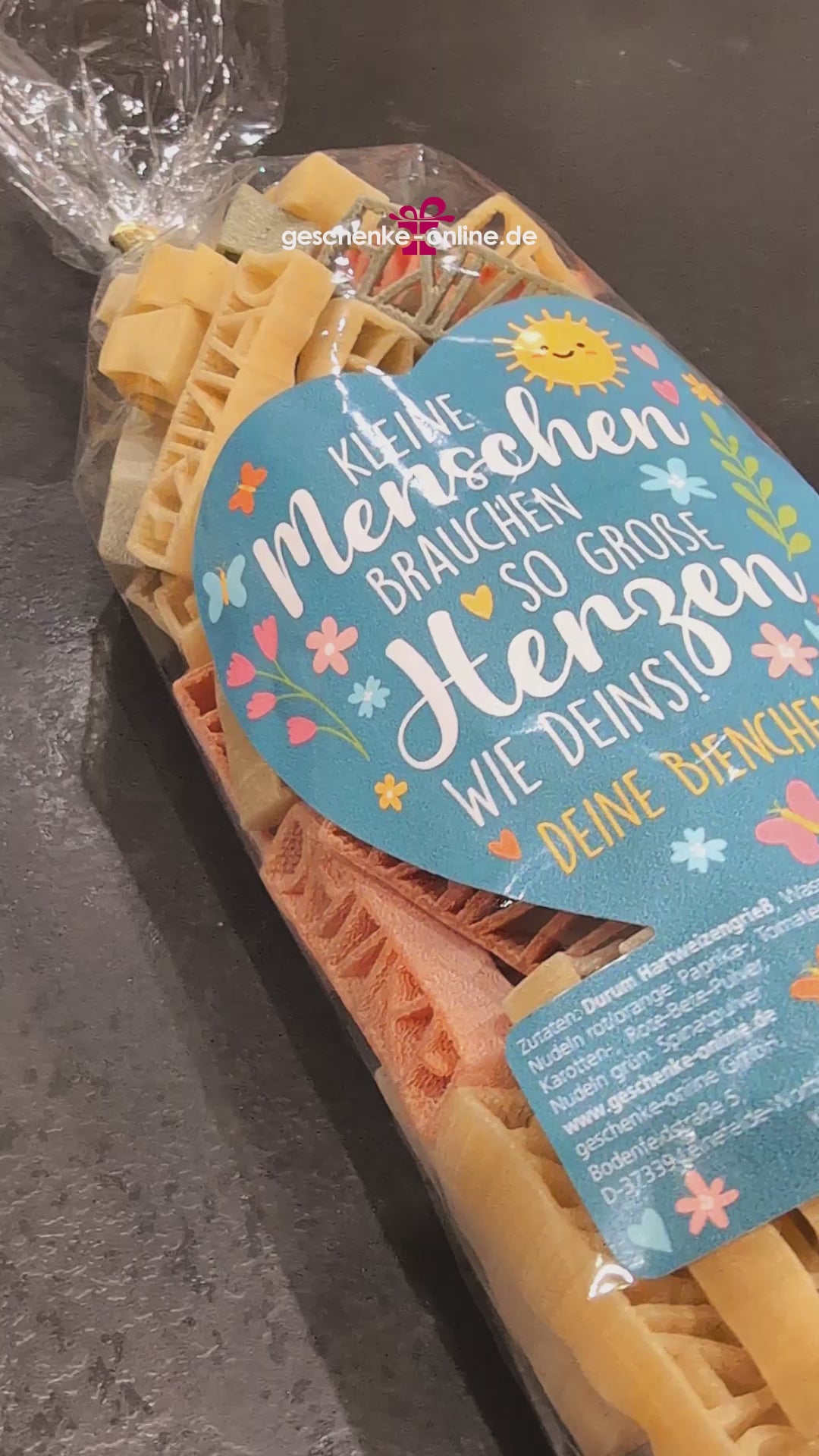Danke-Nudeln für Erzieherinnen oder Lehrerinnen mit personalisiertem Etikett
