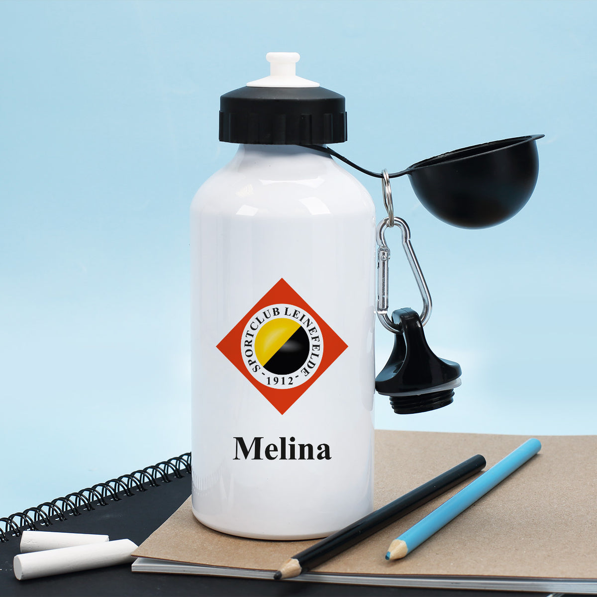 Trinkflasche mit SC Leinefelde Logo und Wunschzeile