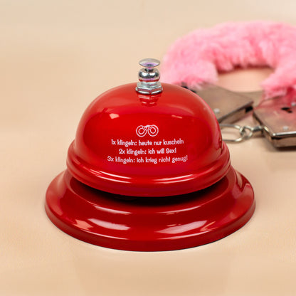Humorvolle Sex-Klingel aus Metall in Rot mit Aufschrift, witziges Liebesgeschenk